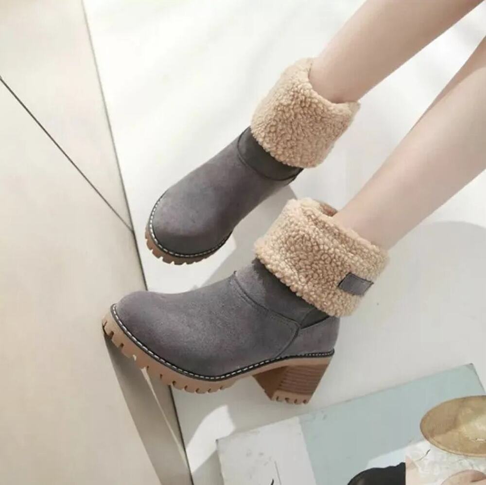 Snow Boots Plush Lined Winter Boot Womens Mid-Calf Outdoor Lapel Collar Sz 5